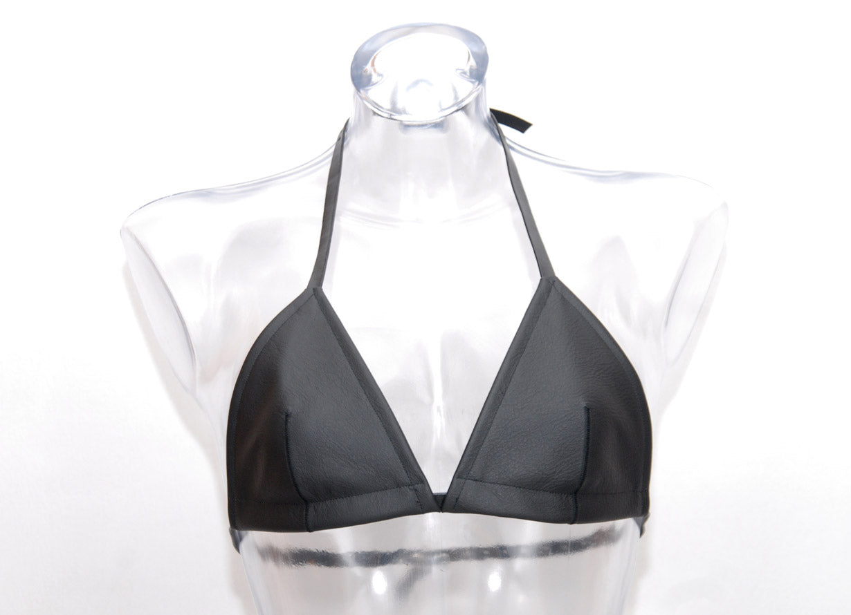 Black Leather Bra. Punk, goth or fetish fashion. Hand sewn. Cups size = A-B-C-D