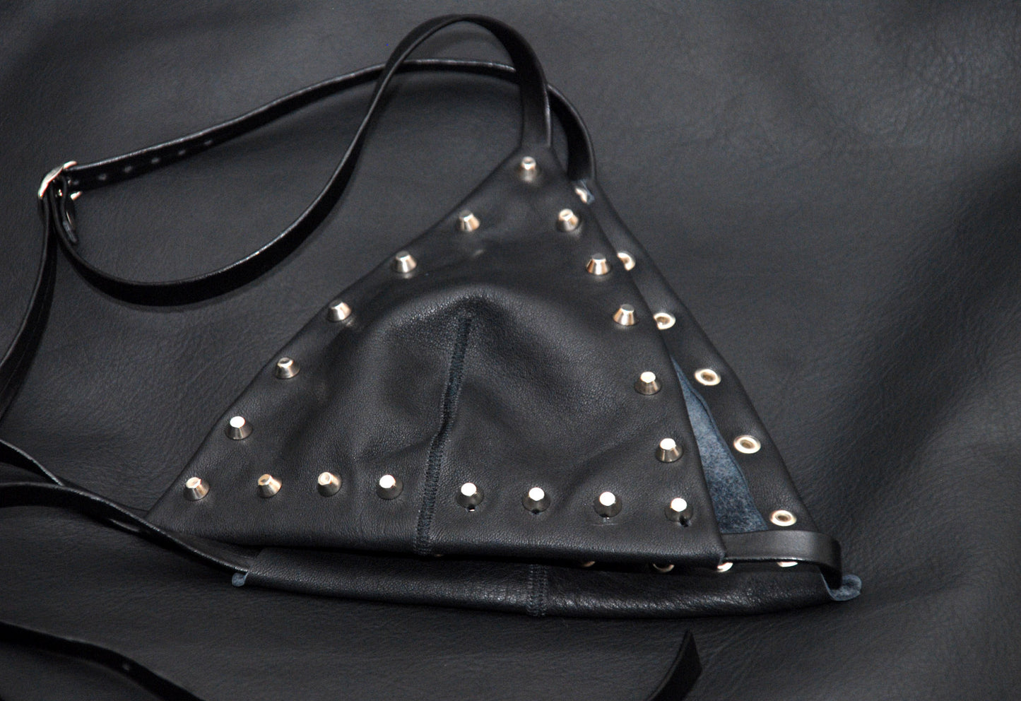 Black Leather Bra with Studs. Punk, goth or fetish fashion