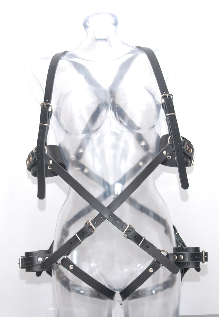 bondage gear Bondage Armbinder Full Harness featuring 4 Restraints with Roller buck – Unique Bondage Gear