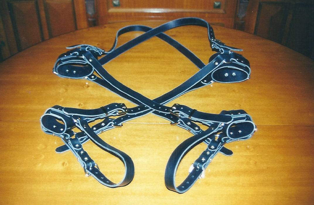 Bondage Armbinder Full Harness featuring 4 Restraints with Roller buckles - Handcrafted in Genuine Black Leather - BDSM