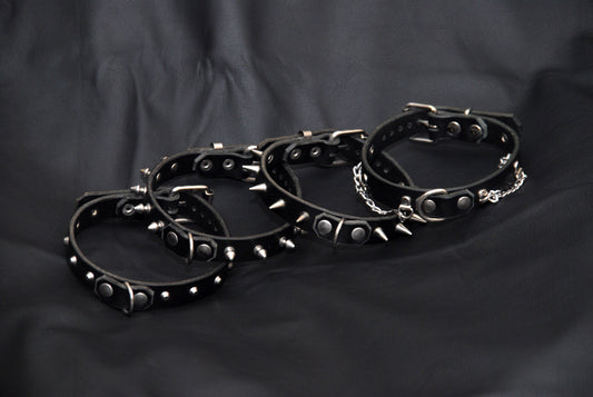 Bondage, Punk or Goth Collar with Chains, Spikes or Studs, Black Leather. Fully functional