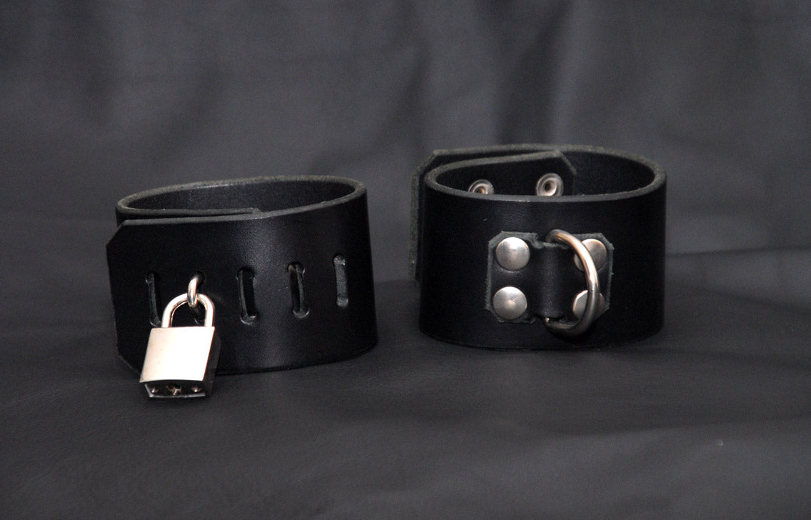 Bondage Lockable Restraints, Black Leather, BDSM