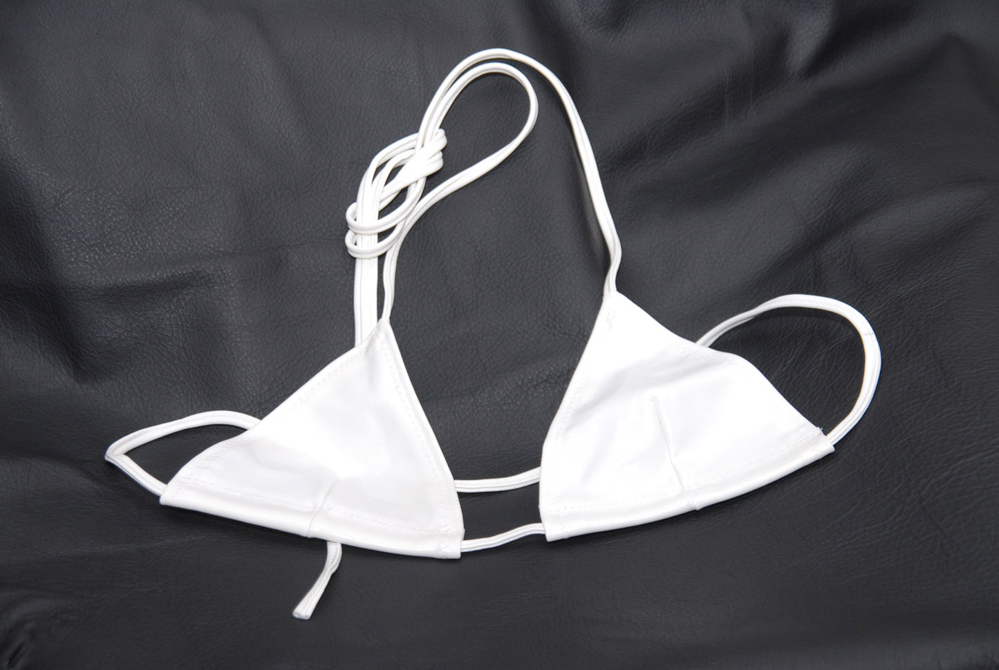 White Vinyl Bra, hand sewn, Cups size from AA to DD fully adjustable. Stretchy material, Fetish Lingerie