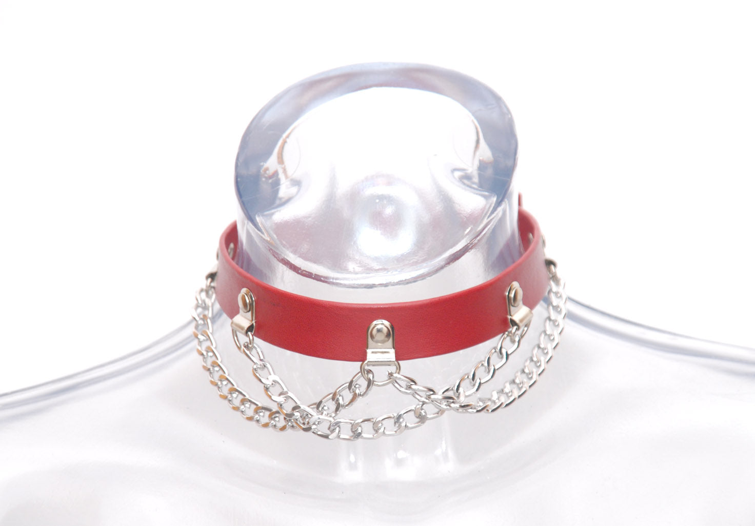 red faux leather choker with chains