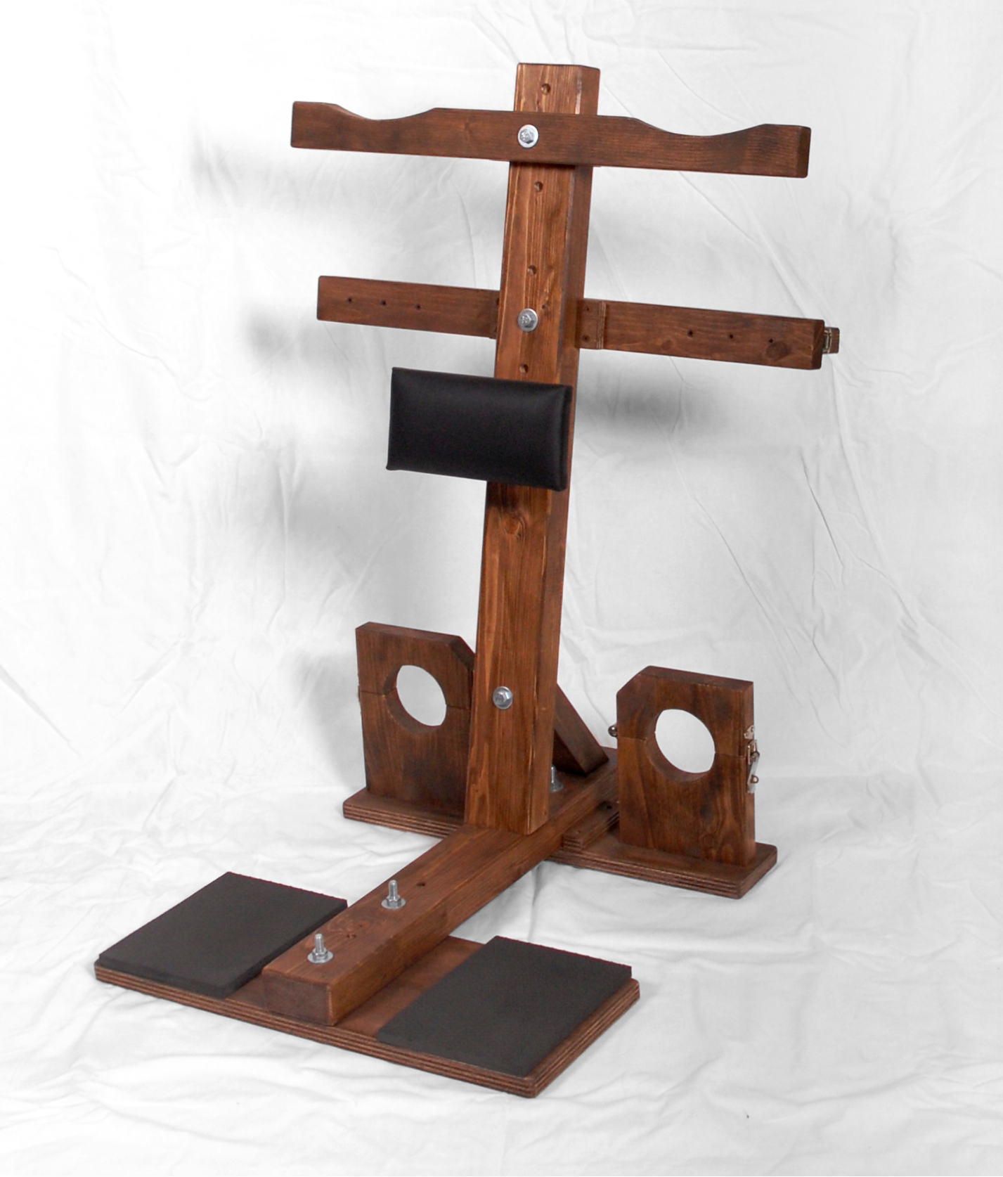 BDSM kneeling bench with ankle and wrist stocks in solid wood