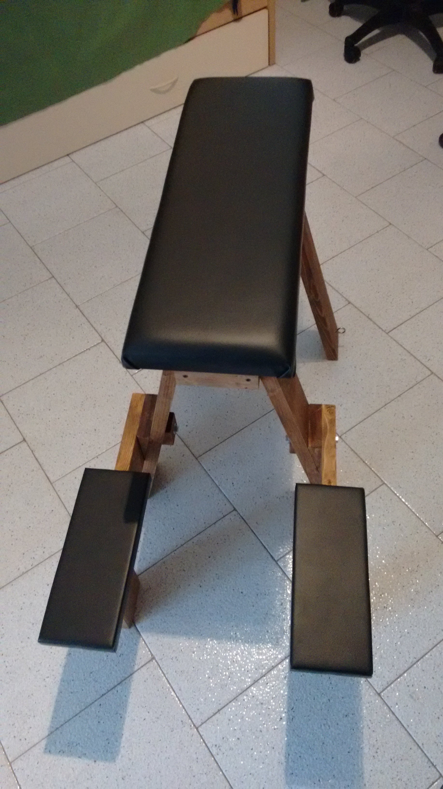 Top view of the demountable wooden spanking bench for BDSM dungeon play