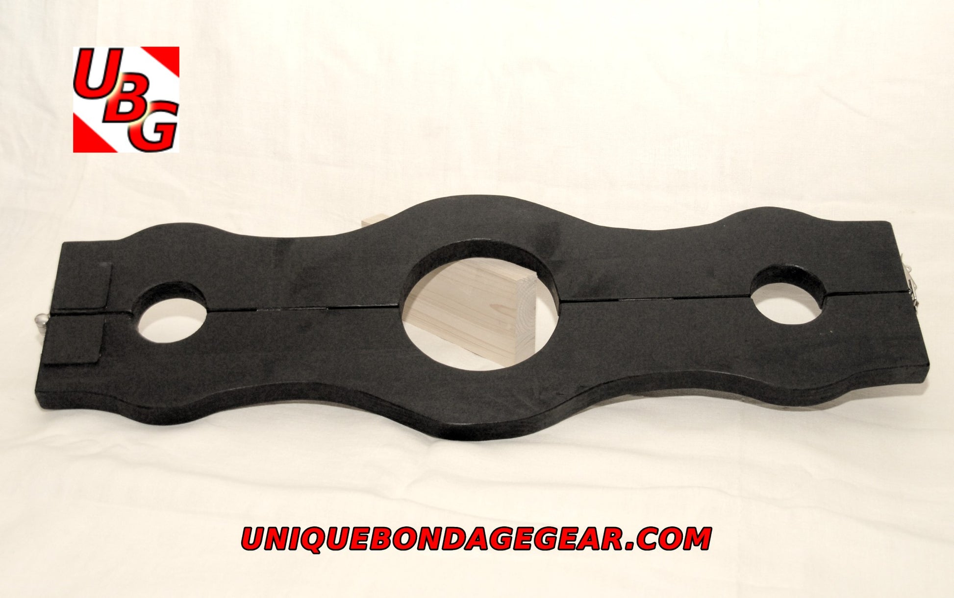 black wooden bdsm stock for neck and wrists restraint