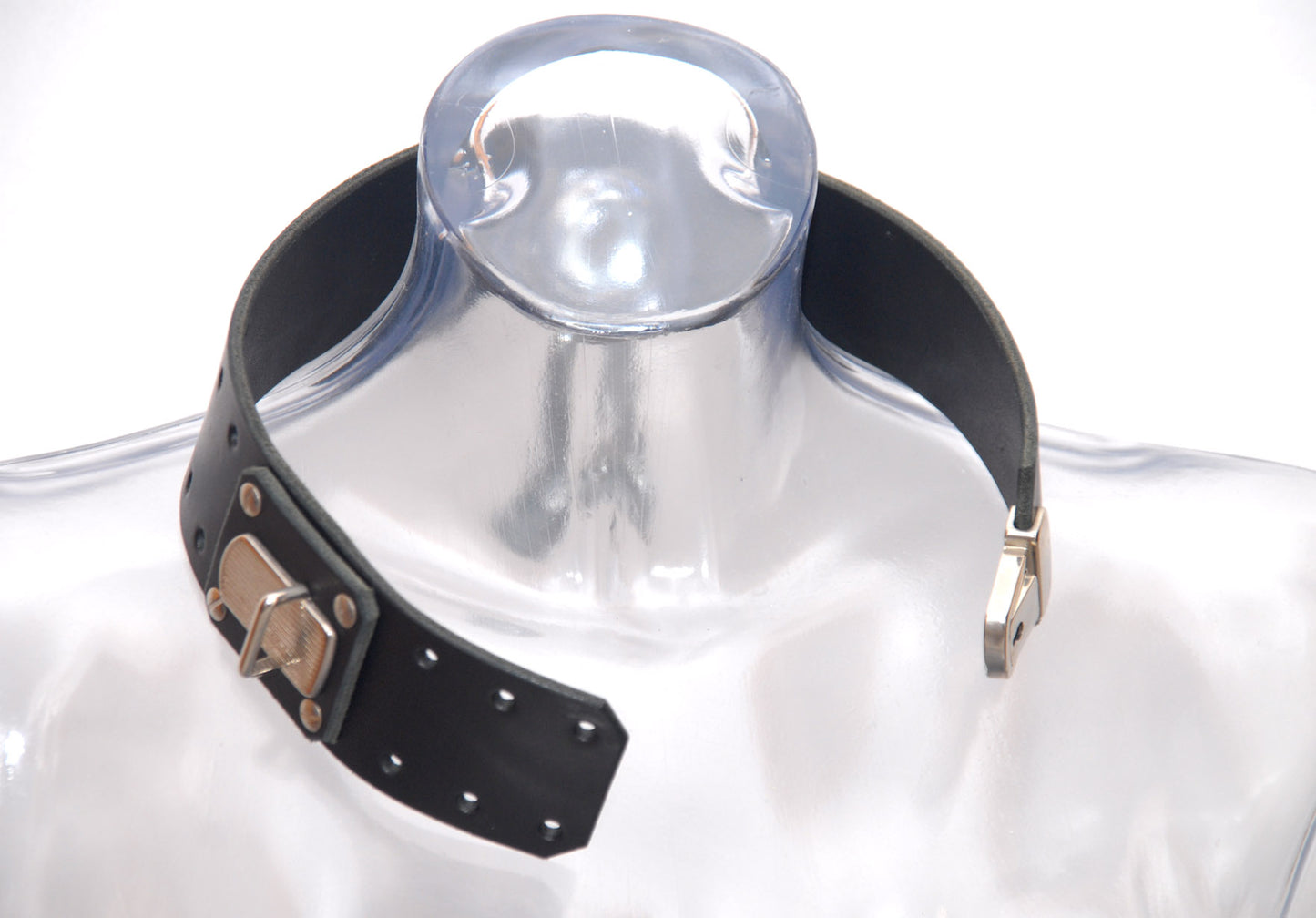 Handmade black leather posture collar with lock and keys, robust and elegant BDSM accessory