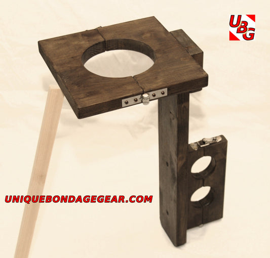 Vertical Wooden Bondage Stock – Neck and Wrist Restraint Behind the Back, Handmade in Walnut-Stained Fir Wood by UBG