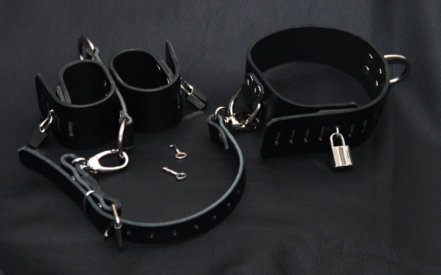 Wrists-to-Neck Bondage Harness with Lockable Collar and Wrist Restraints - BDSM