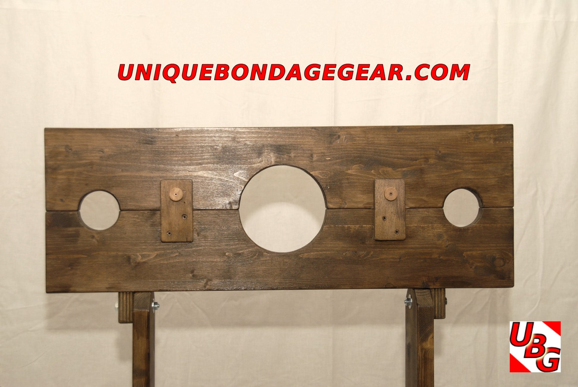 Life-size Medieval Bondage Pillory in Walnut-Stained Fir Wood – Adjustable Neck and Wrist Restraint with Locking Mechanism